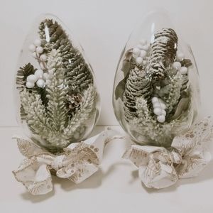 Christmas decor with pine cones and bows - a pair